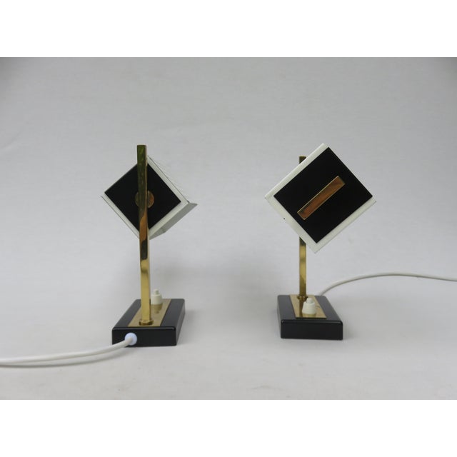Black Small Mid-Century Brass, Black & White Bedside Table Lamps, 1950s, Set of 2 For Sale - Image 8 of 18