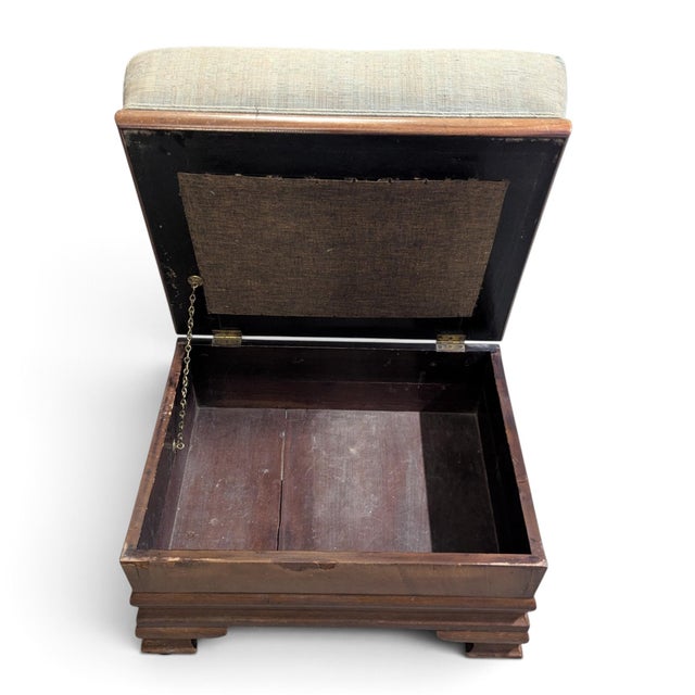 Early-to-Mid 20th Century Upholstered Wood Storage Ottoman With Hinged Lid For Sale - Image 4 of 17