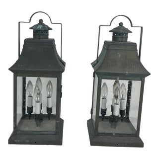 1960s Solid Brass Pillar Top Lanterns - a Pair For Sale