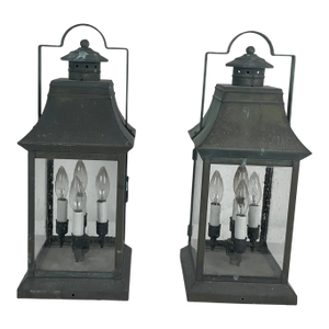 1960s Solid Brass Pillar Top Lanterns - a Pair