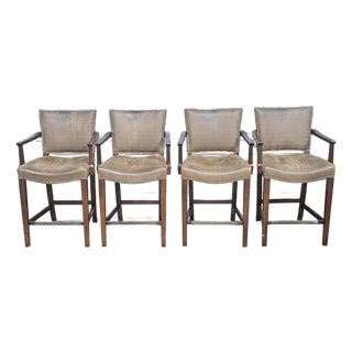 Late 20th Century Set of Four Hickory Chair Mahogany Alligator Pattern Leather Counter Stools For Sale