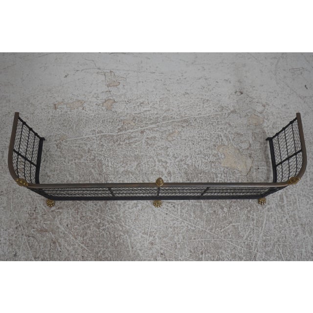 Traditional Federal Style Brass Finial & Wire Fireplace Fender For Sale - Image 3 of 10