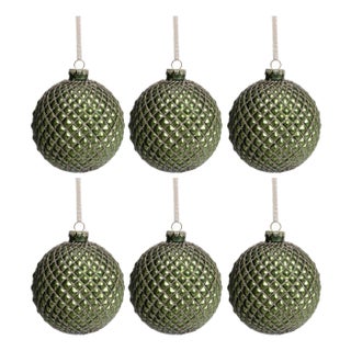 Metallic Matte Green Ball Ornaments, Set of 6, 4" For Sale