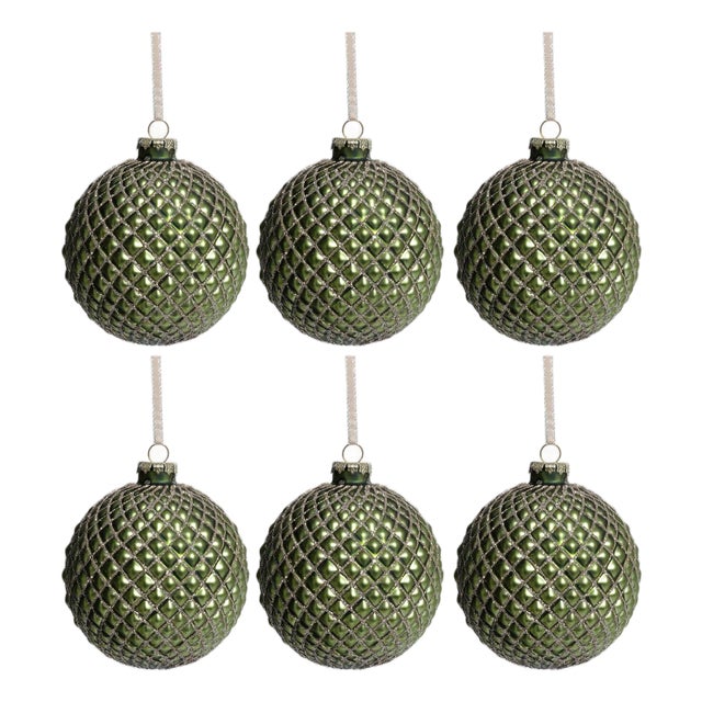 Metallic Matte Green Ball Ornaments, Set of 6, 4" For Sale
