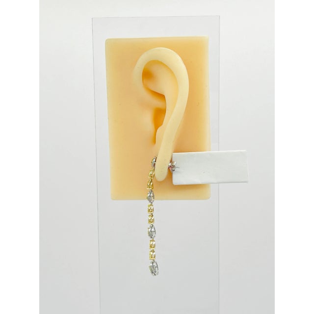 Mid-Century Modern Mid 20th Century Fancy Yellow Pear Shape & White Round Diamond Dangle Earrings in 14k 2 Tone Gold - 2 Pieces For Sale - Image 3 of 5