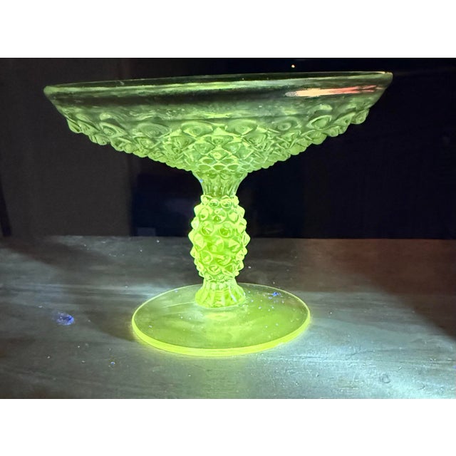 Mid-Century Modern 1930’s Duncan & Miller Clear Pressed Glass Pedestal 3 3/4” Compote Bowl Hobnail Thousand Eye Pattern For Sale - Image 3 of 12