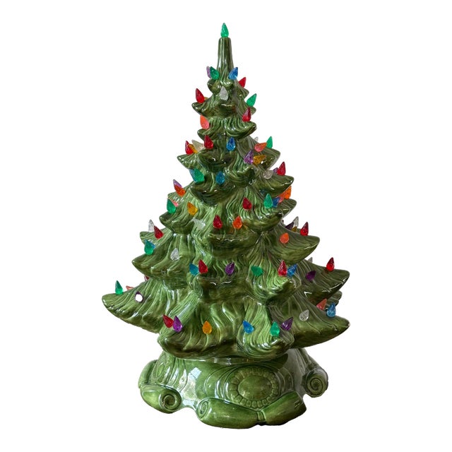 1970s Atlantic Mold Handmade Illuminated Ceramic Christmas Tree For Sale