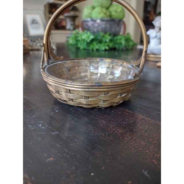 Metal 1940s Vintage Woven Handled Brass Basket For Sale - Image 7 of 7