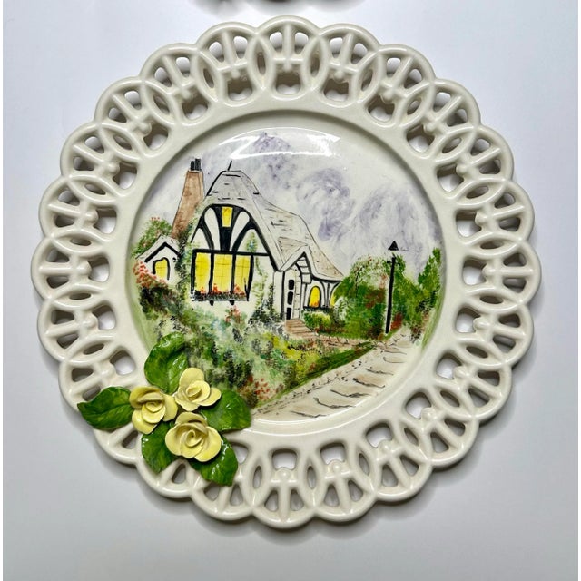 English Traditional Cottage Hand Painted Decorative Plates, Set of 4 For Sale - Image 4 of 12