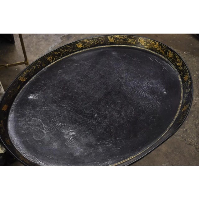 19th Century English Victorian Leather Tole Tray on Faux Bamboo Base For Sale In Philadelphia - Image 6 of 10