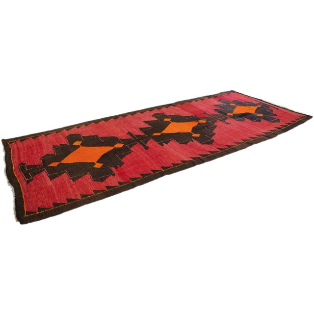1960s Vintage Turkish Kilim Red Handmade Tribal Wool Rug For Sale - Image 9 of 10