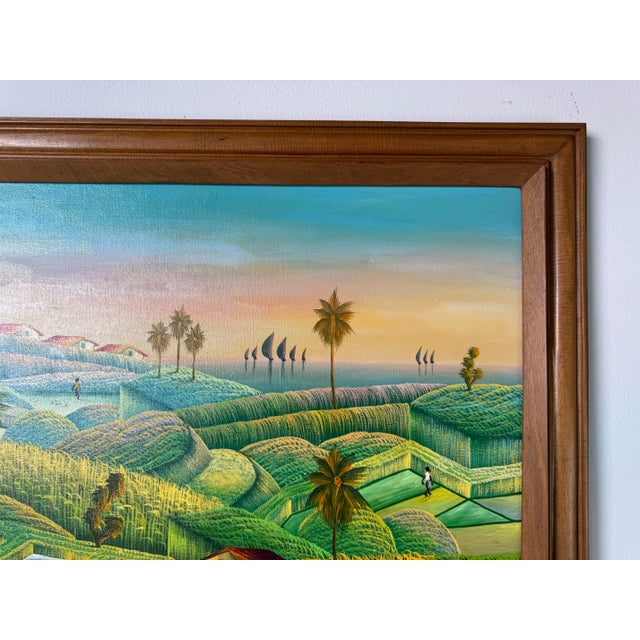 1990's Vintage Haitian Folk Art Landscape Oil Painting by Camille Torchon For Sale In Miami - Image 6 of 11