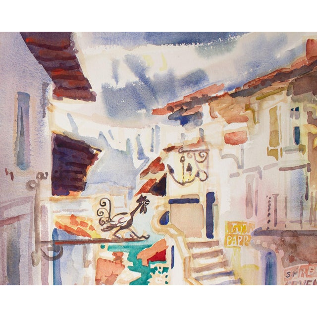 1980s 1988 Watercolor Painting of a City by Artist Virginia Brooks For Sale - Image 5 of 7