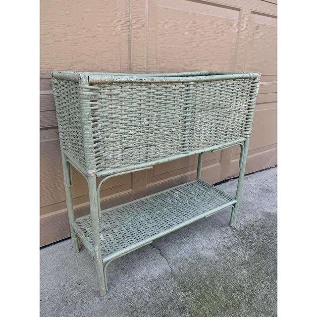 Antique Painted Wicker Plant Stand With Lower Shelf For Sale - Image 4 of 12