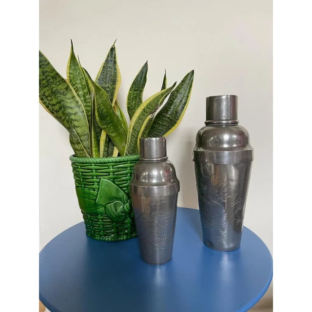 Silver Antique Kut Hing Swatow Pewter Cocktail Shakers, China, Circa 1920s For Sale - Image 8 of 12