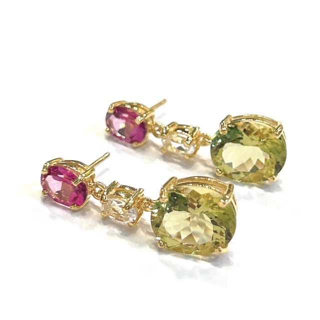 Bochic "Orient" Vintage Lemon Quartz & Rhodorite Earrings Set 18K Gold & Silver For Sale - Image 17 of 18