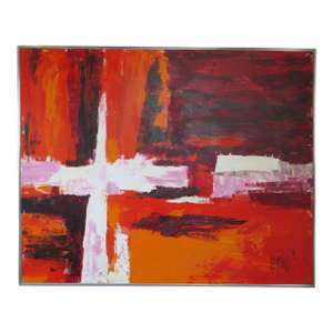 Mid 20th Century Red Abstract oiI Compostion by Lee Reynolds, Framed