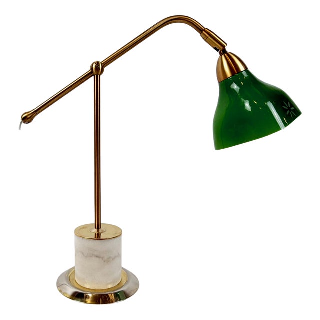 Vintage Brass and Marble Table Lamp from Hustadt Leuchten Arnsberg, 1980s For Sale