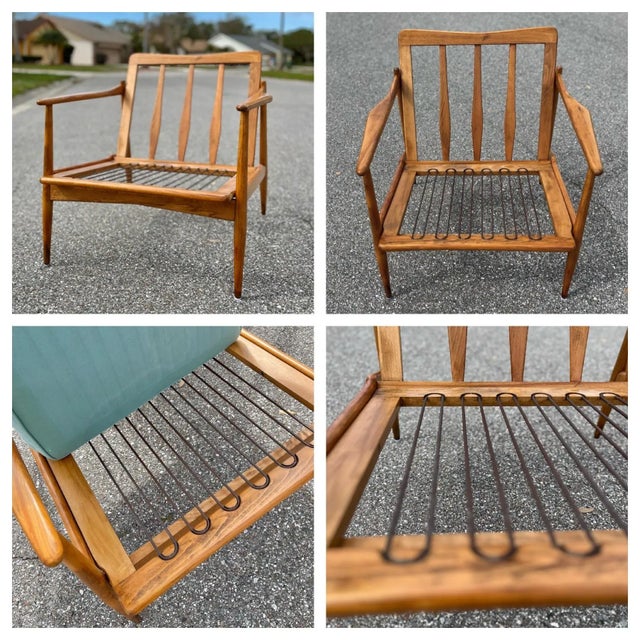 Wood Pair of Rail-Back Lounge Chairs in the Style of Viko Baumritter | Mid Century Modern For Sale - Image 7 of 13