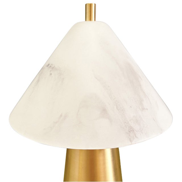 Worlds Away Matthew Izzo Home Farley Brass and Alabaster Rechargeable Table Lamp For Sale - Image 4 of 5