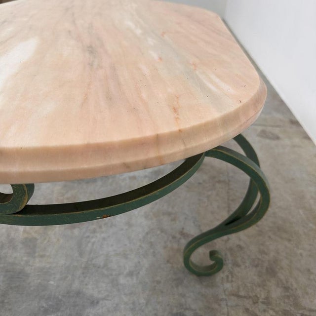 Vintage Pink Marble and Green Wrought Iron Coffee Table, 1970s For Sale - Image 9 of 12