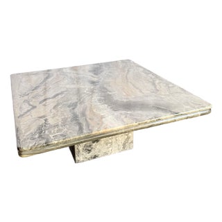 Vintage Charcoal Marble Square Top Coffee Table For Sale