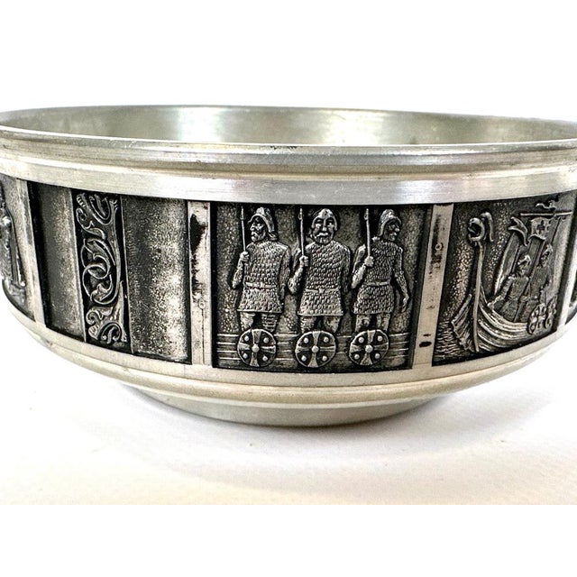 Vintage Norwegian Bowl with Viking Scenes from Konge Pewter H.S., 1960s For Sale - Image 9 of 12