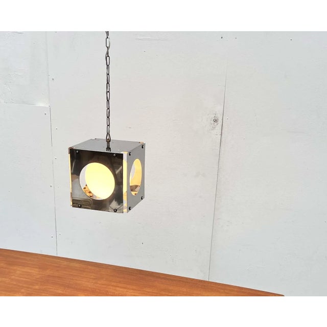 1960s Mid-Century Modern Italian Space Age Cubo Metal and Glass Pendant Lamp from Tronconi, 1960s For Sale - Image 5 of 18