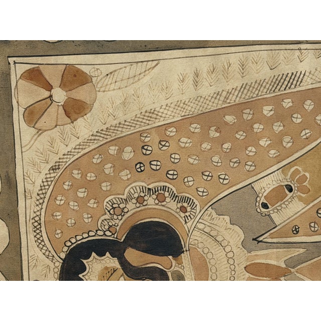 Madhubani Jitwarpur Indian Artist, Figurative Scene, Drawing with Natural Pigments, 1970s For Sale - Image 6 of 9