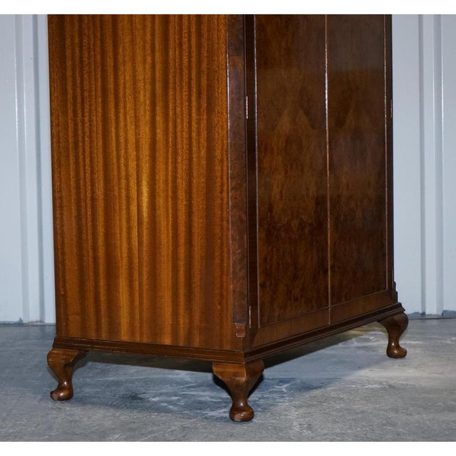 English Art Deco Queen Anne Burr Walnut Wardrobe, 1920s For Sale - Image 14 of 18