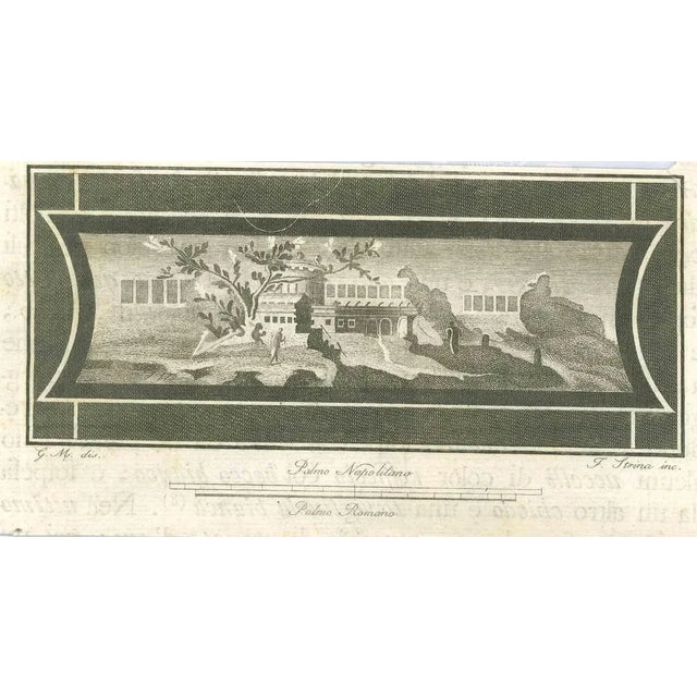 Fresco from "Antiquities of Herculaneum" is an etching on paper realized by Fernando Strina in the 18th Century. Signed on...
