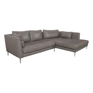 Grey Leather Corner Sofa with Chrome Feet from Gutmann Factory For Sale