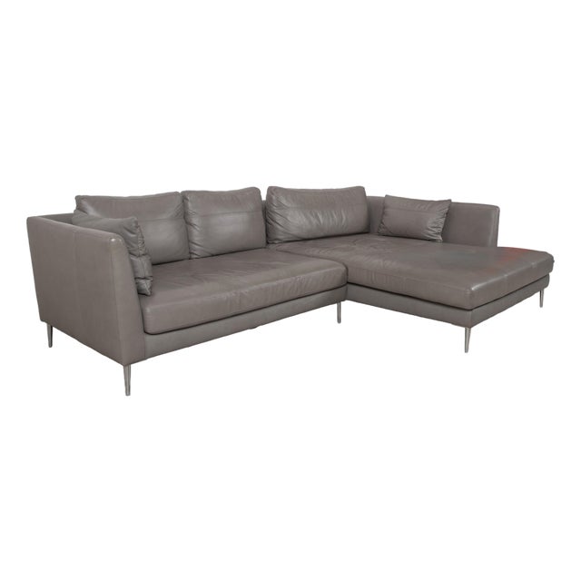 Grey Leather Corner Sofa with Chrome Feet from Gutmann Factory For Sale