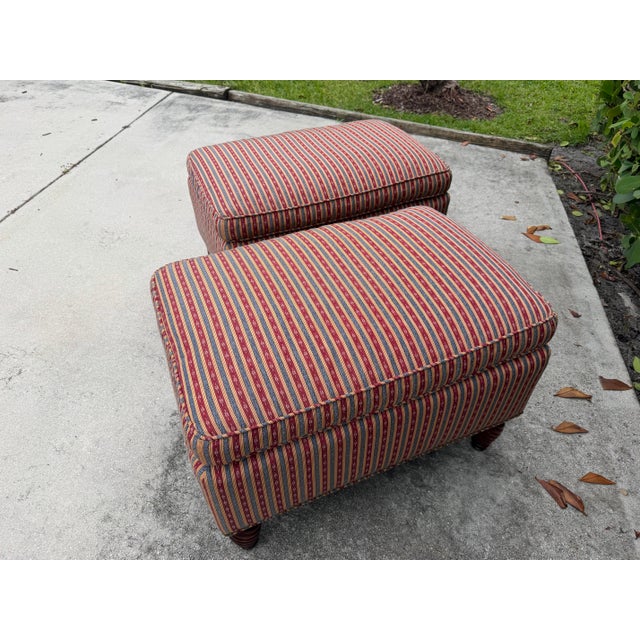 Red Vintage English Style Upholstered Ottomans With Spiral Turned Legs by O. Henry House, a Pair For Sale - Image 8 of 12