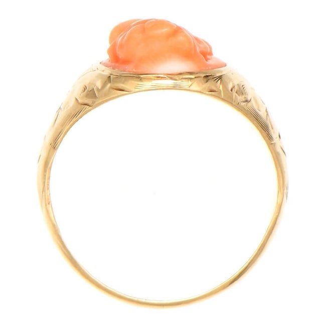 14KY Vintage Carved Lady Coral cameo Ring For Sale - Image 4 of 5