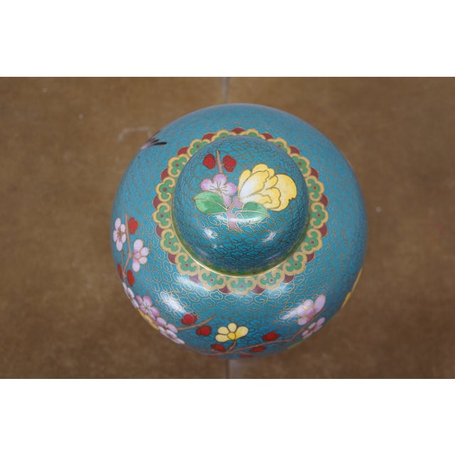 Antique Chinese Brass Cloisonne Enamel Cherry Blossom Ginger Jar Vase Urn 7" For Sale - Image 6 of 16