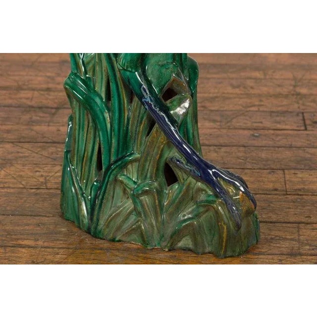 Vintage Lifesize Chinese Green & Blue Glazed Ceramic Heron Bird Sculpture For Sale In New York - Image 6 of 13