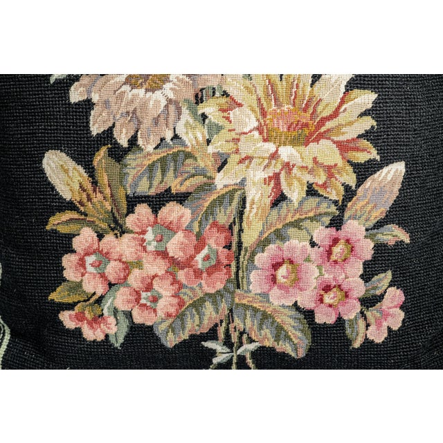 Traditional Vintage Embroidered Floral Flower Needlepoint Velvet Throw Pillow Home Decor For Sale - Image 4 of 14