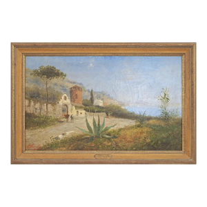 Antique Naples Oil Painting on Canvas Italian Coastal Landscape