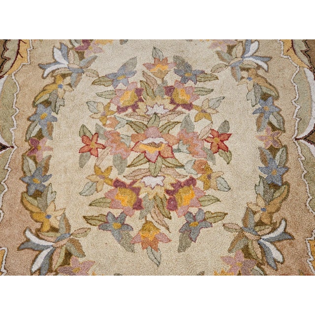 Textile Vintage American Hand Hooked Rug, Floral Pattern in Fall Colors, Folk Art Rug, 6’ X 9’ For Sale - Image 7 of 12