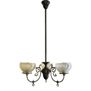 Chandelier Antique Brass With Etched Glass Shades
