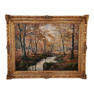 Signed 20th Century German Fall Landscape Painting in Gilt Frame