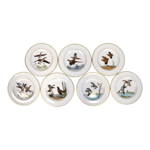 Mid 20th Century Abercrombie & Fitch Hand-Painted Game Bird Dinner Plates- Set of 7