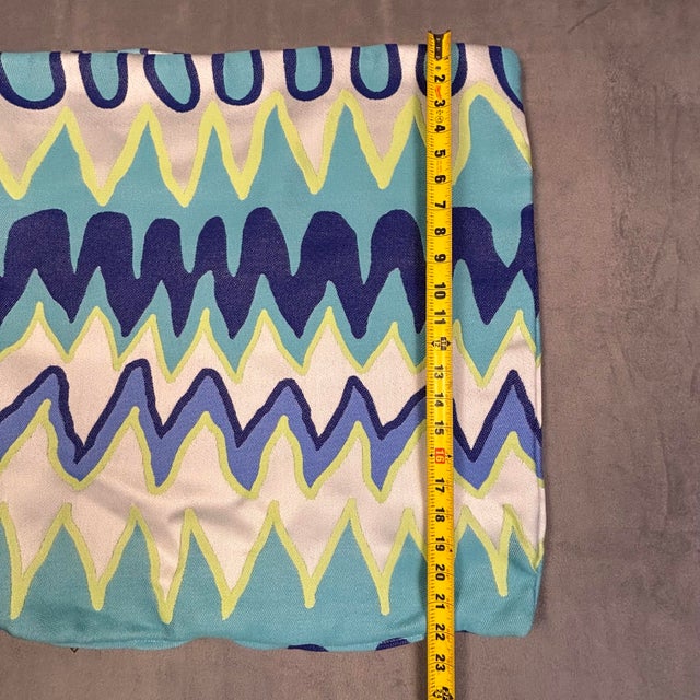2020s Handmade Blue Chevron Wavy Designer Pillow Cover 22 in Square Made in Usa Blue For Sale - Image 5 of 8