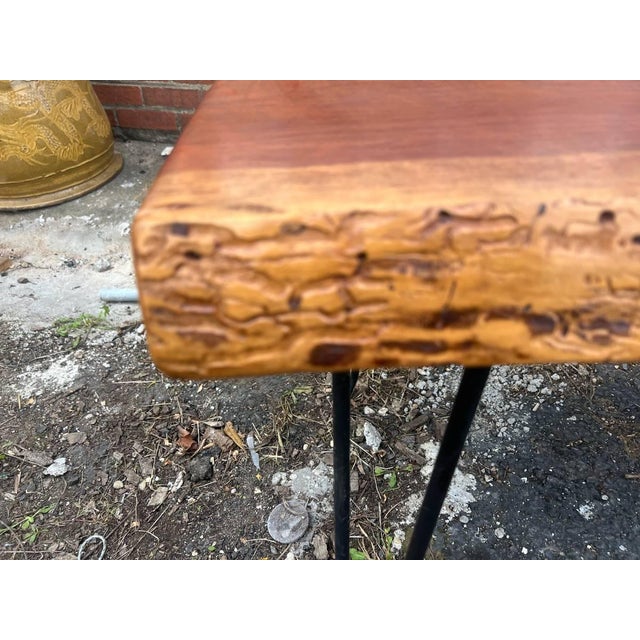 Late 20th Century Rustic Style Live Edge Slab Wood Top Coffee Table/ Bench With Iron Hairpin Legs For Sale - Image 10 of 18