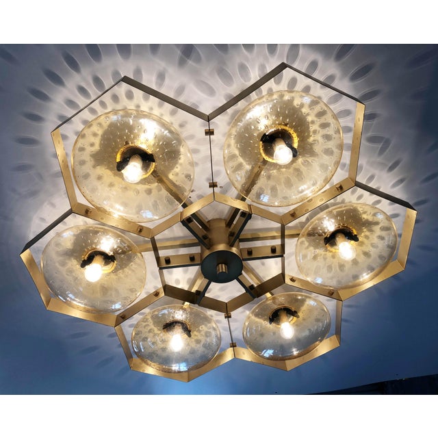 Not Yet Made - Made To Order 21st Century Hive Satin Brass Amber Bubbles Murano Flush Mount by Fabio LTD For Sale - Image 5 of 9