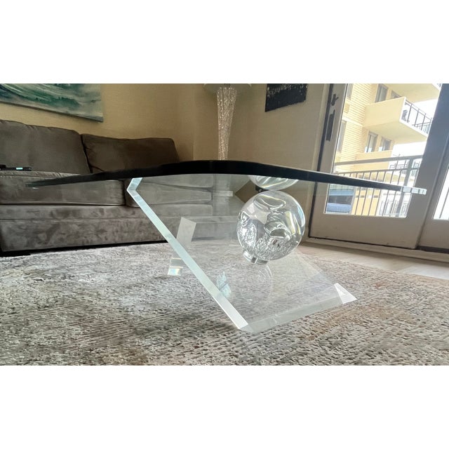 Glass Vintage Lucite and Glass Coffee Table For Sale - Image 7 of 7