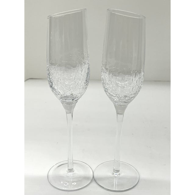 Mid 20th Century Stemware Set of 10 Beautiful Modern Champagne Flutes With Ice Crackle Effect For Sale - Image 16 of 18