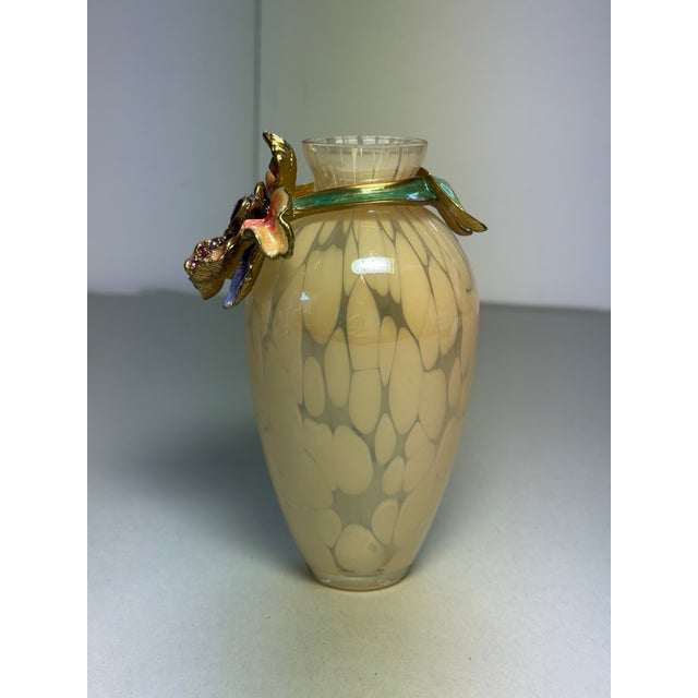 Jay Strongwater Audra Orchid Mini Jeweled Art Glass Vase With Box For Sale - Image 4 of 14