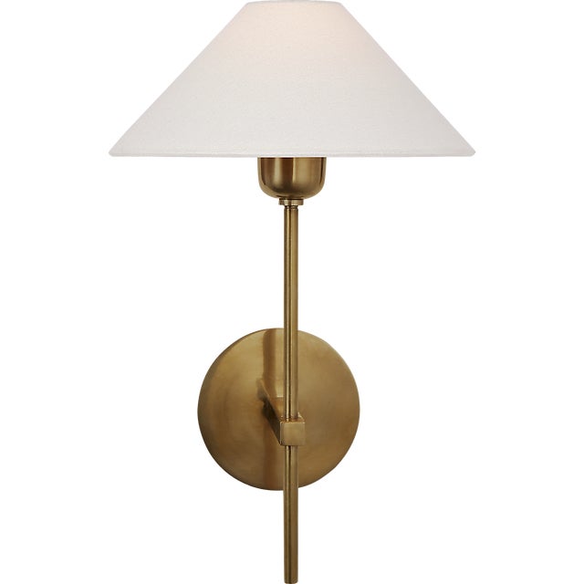 J. Randall Powers for Visual Comfort Signature Hackney Single Sconce in Hand-Rubbed Antique Brass with Linen Shade For Sale